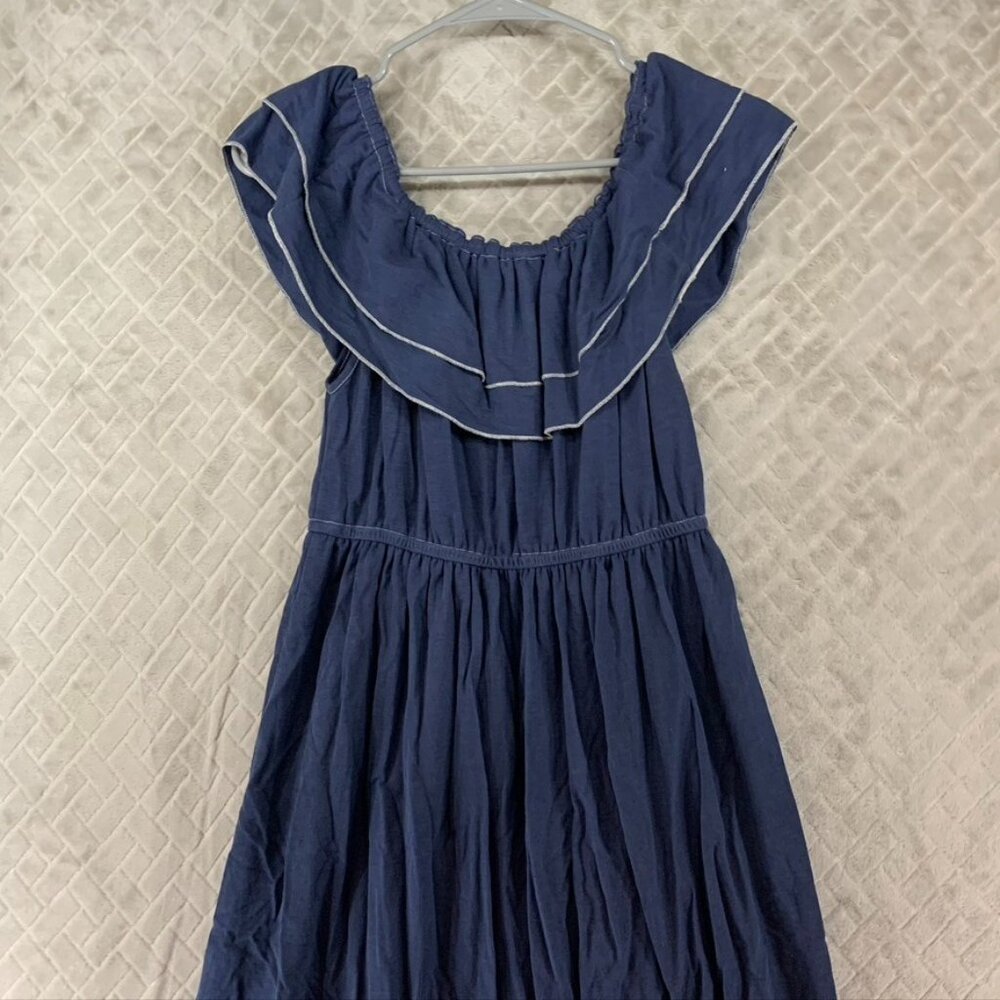 Anna Kaci Dress Womens M Blue Ruched Off Shoulder Ruffle Long Midi Flowy Coastal - Picture 11 of 13